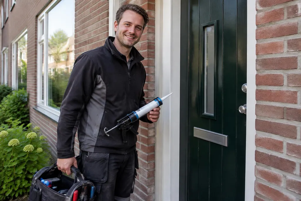 Vakman van Kitbedrijf Zwijndrecht bij de voordeur van een woning